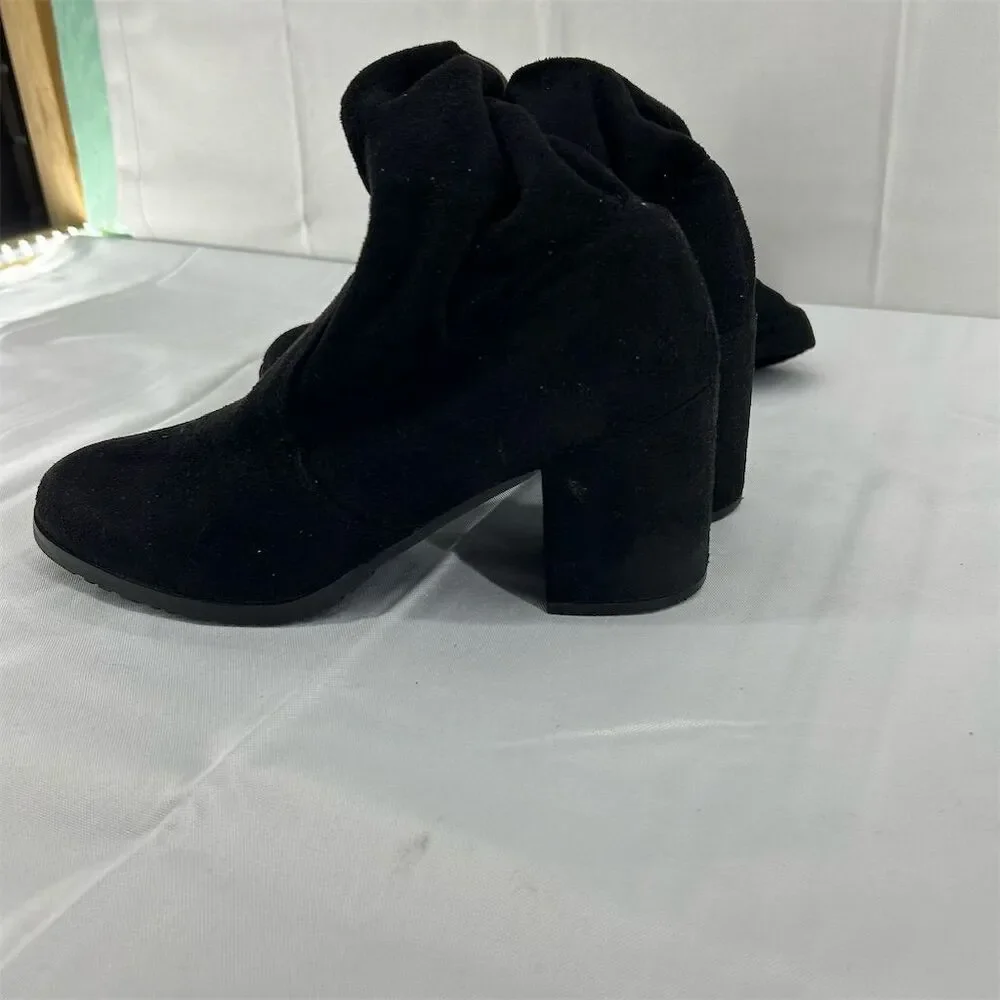Women's Black Over-The-Knee Boots Size 8.5 Block Heels Fall Fashion Fleece Lined